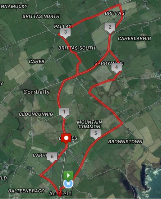 Ardfield 10k Road Race - Course Route Map