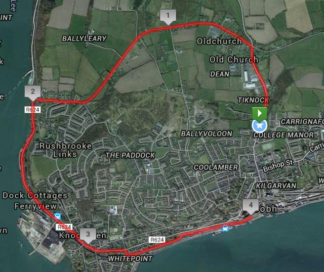 Ballymore-Cobh 4 Mile Road Race - Course Route Map