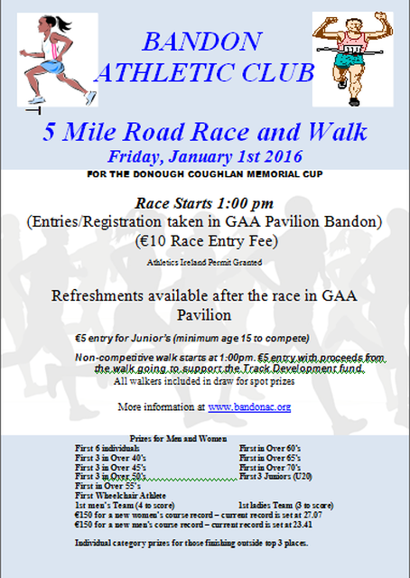 Bandon AC Donough Coughlan Memorial 5 Mile Road Race Flyer 2016