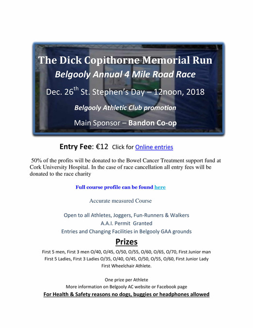 belgooly ac dick copithorne memorial 4 mile road race flyer 2018