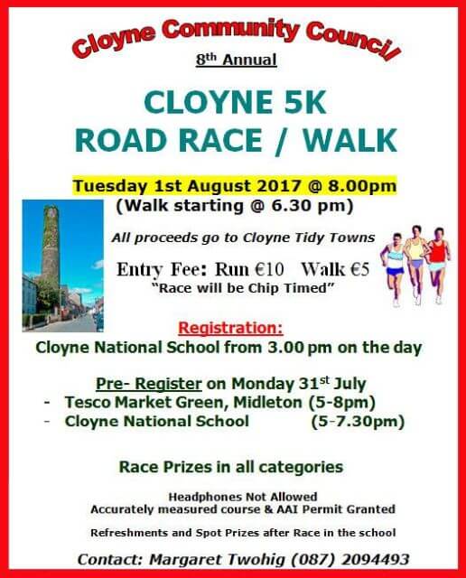 cloyne 5k road race flyer 2017