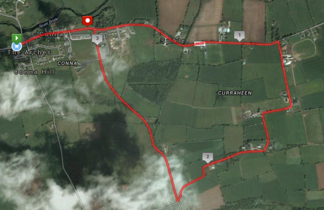 St Catherine's AC Conna 5k Road Race - Route Map