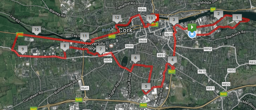 Cork City Half Marathon 2017 Route Map