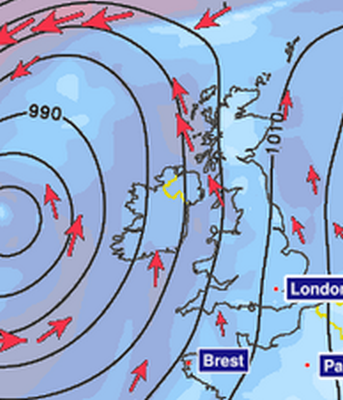 Dublin Wind Forecast 1400 Mon Oct 26th 2015