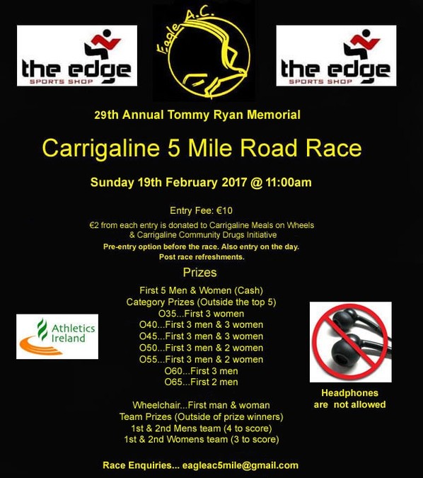 Carrigaline 5 mile road race flyer 2017