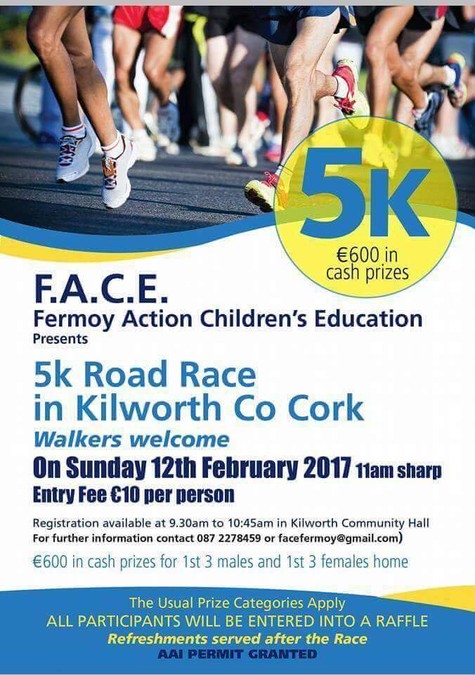 FACE Fermoy 5k Road Race Flyer 2017