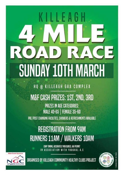 killeagh 4 mile road race flyer march 10 2019