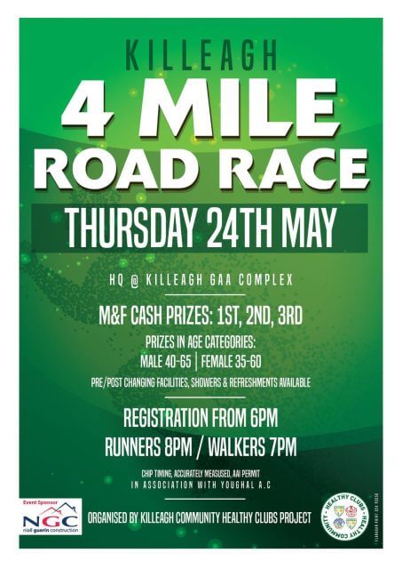 killeagh gaa 4 mile road race rescheduled flyer may 2018