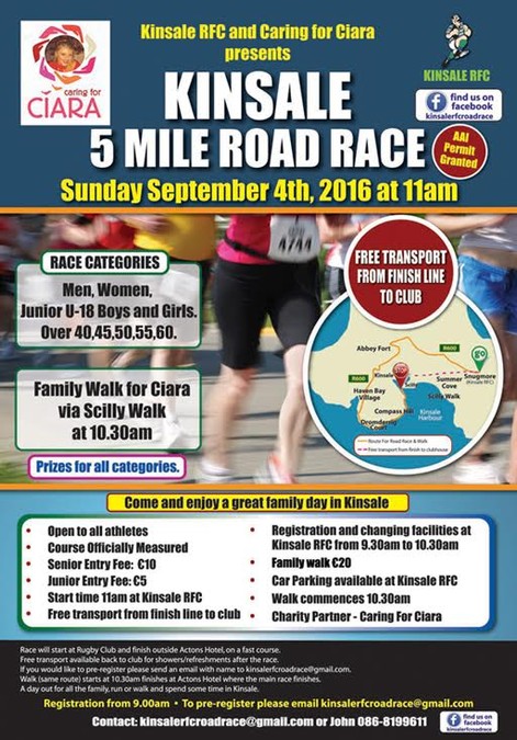 Kinsale 5 Mile Road Race Flyer Sept 2016