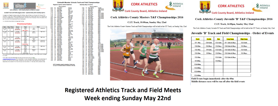 Registered Track & Field Events for week ending May 22nd 2016