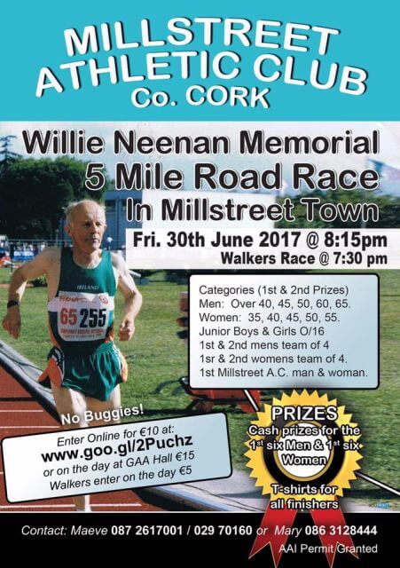 willie neenan memorial 5 mile road race flyer 2017
