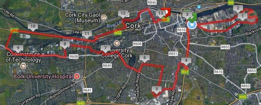 cork city half marathon route map 2018 satellite