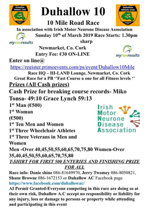 duhallow 10 mile road race flyer 2019