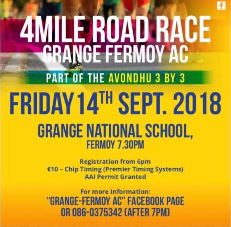 grange fermoy 4 mile road race flyer 2018