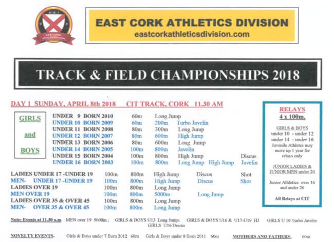 east cork track and field championships day 1 programme 2018