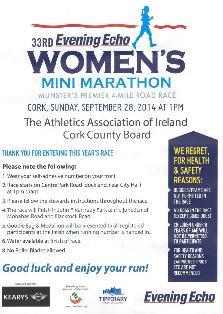 Cork Womens Mini-Marathon Race Flyer 2014