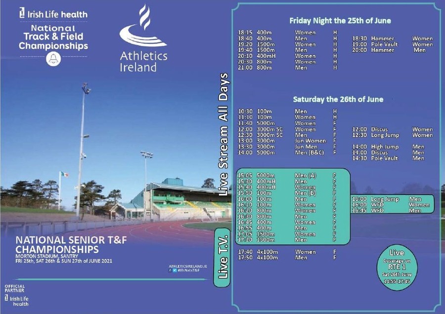 athletics ireland national track and field championships timetable 2021