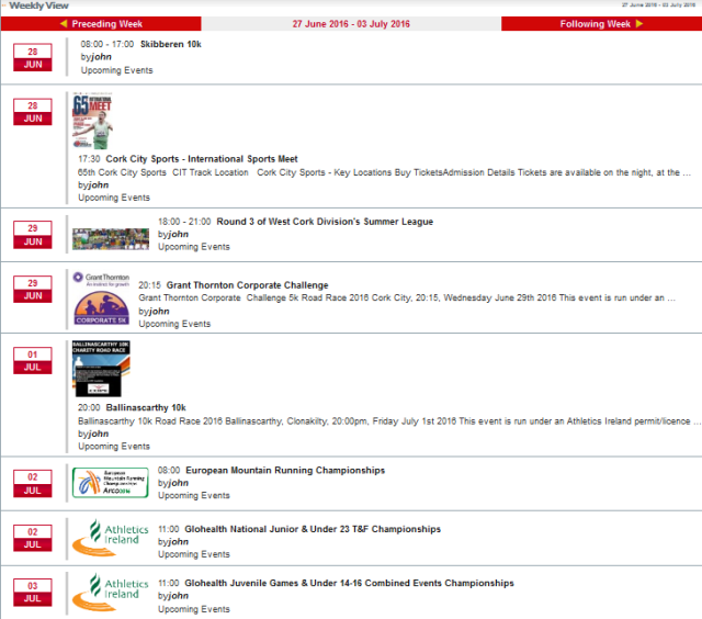 Cork Athletics New Website - Fixture/Events Calendar