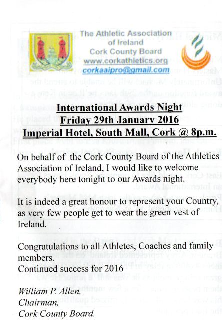 Cork Athletics International Awards Booklet 2016