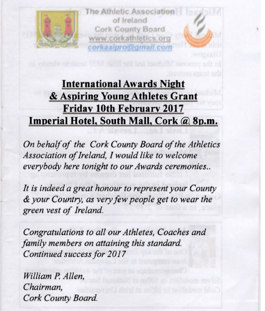 Cork Athletics International Awards Brochure 2017