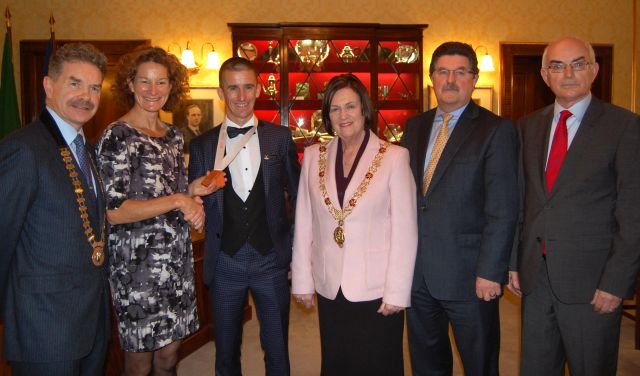 Presentation of European Championship Bronze medal for 20k Walk to Rob Heffernan at civic reception in Cork City Hall Dec 19th 2014