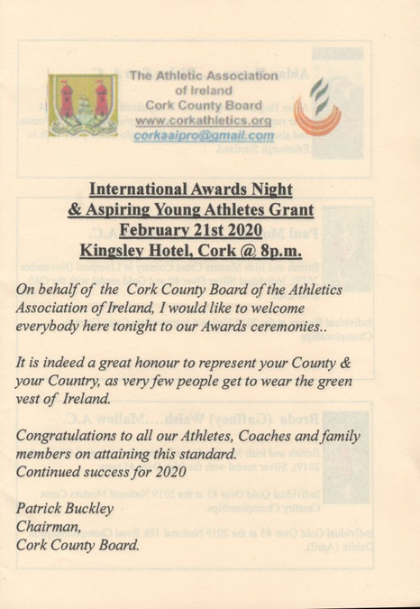 cork athletics international awards booklet 2019