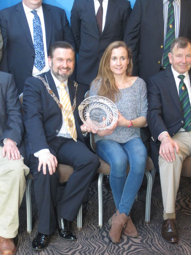 Cork City Sports - Athlete of the Year - 2014 - Michelle Finn with Deputy Lord Mayor, Kenneth O'Flynn and Frank Walley, Cork City Sports