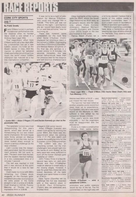 cork city sports july 7th 1987 irish runner magazine report s