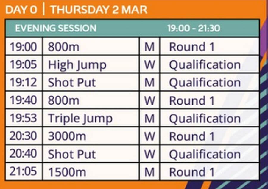 european athletics championships schedule day 0 thurs mar 2nd 2023