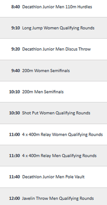 european athletics under 20 championships day 3 morning schedule 20191