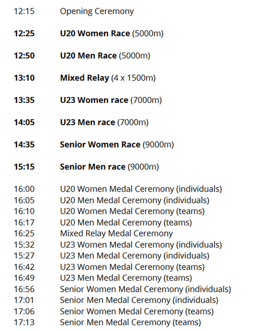 timetable european cross country championships 2023