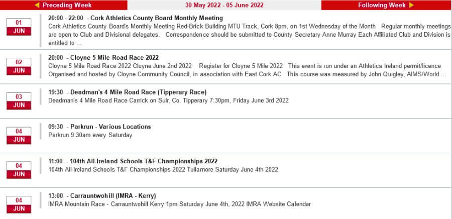 cork athletics calendar we sun june 5th 2022a