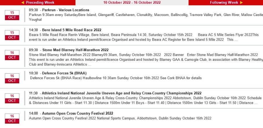 cork athletics calendar we sun october 16th 2022