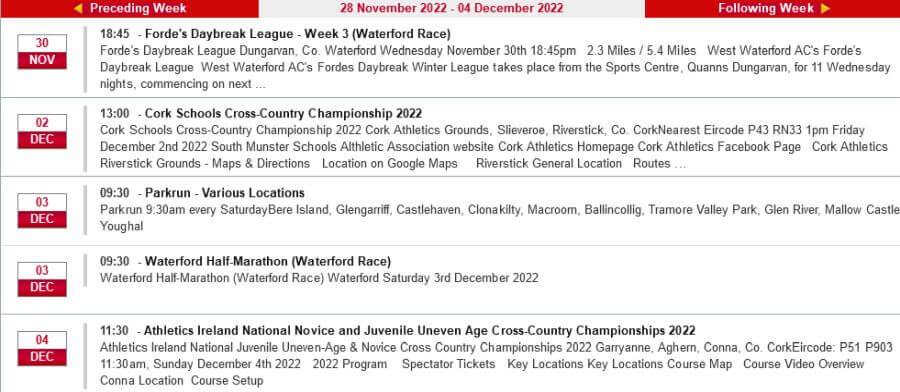 cork athletics events week ending dec 4th 2022a