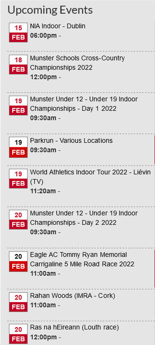 cork athletics events week ending feb 20th 2022