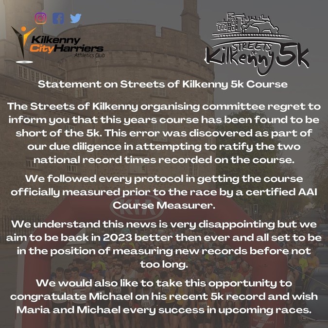 streets of kilkenny 5k statement april 2022