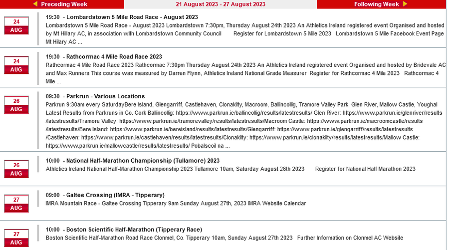 cork athletics events week ending august 27th 2023