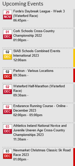 cork athletics events week ending december 3rd 2023