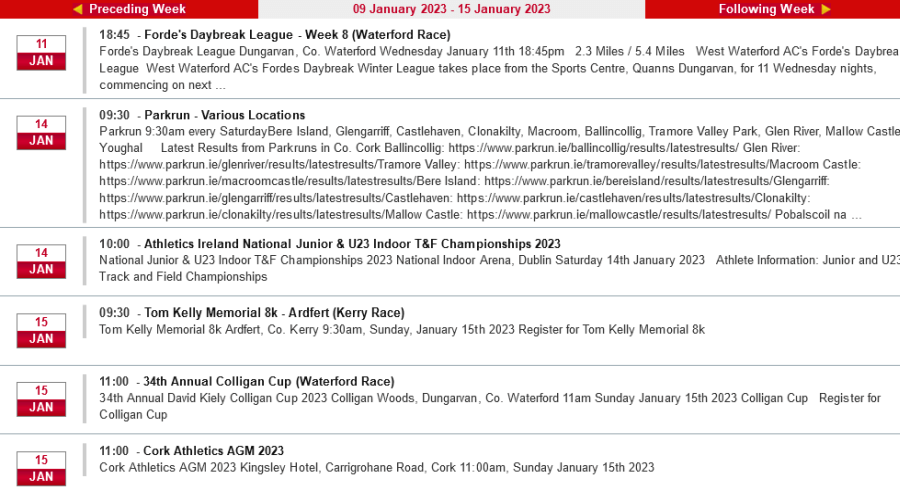 cork athletics events week ending jan 15th 2023