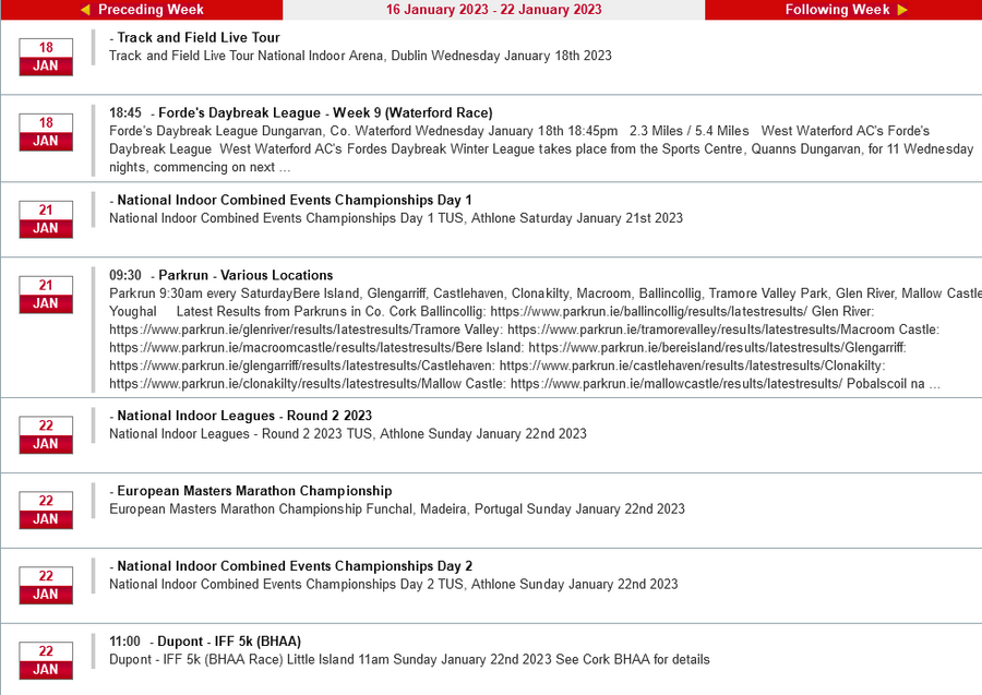 cork athletics events week ending jan 22nd 2023a