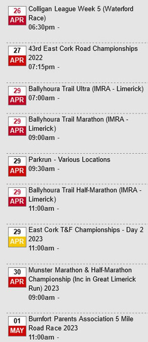cork athletics events week ending may 1st 2023