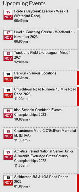 cork athletics events week ending november 19th 2023