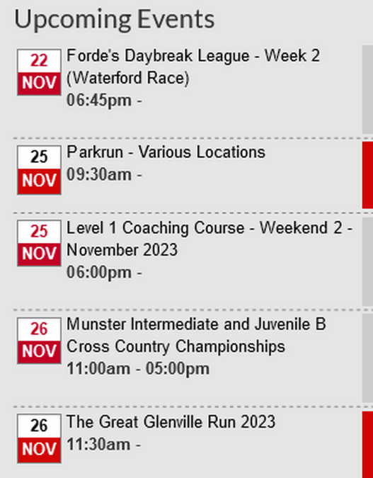 cork athletics events week ending november 26th 2023