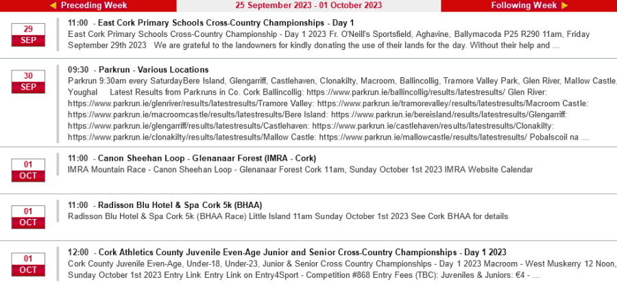 cork athletics events week ending october 1st 2023