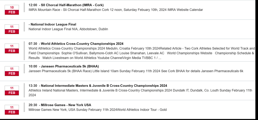 cork athletics events week ending february 11th 2024a