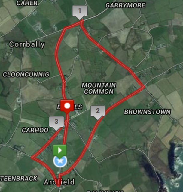 Ardfield 5k Road Race - Course  Route Map