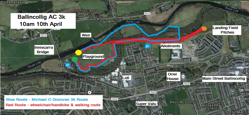 Ballincollig AC 3k Wheelchair and Trail Race Routes April 2016