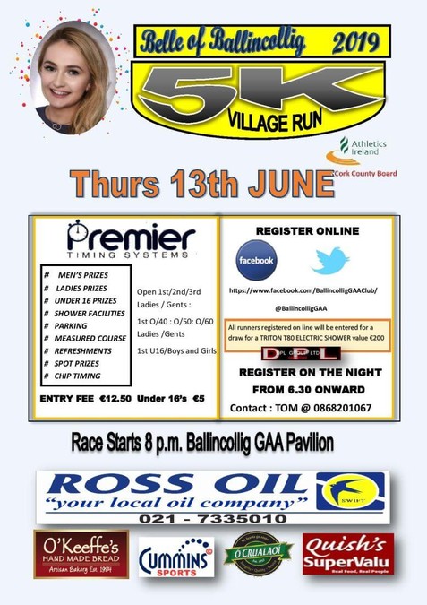 belle of ballincollig 5k road race flyer 2019