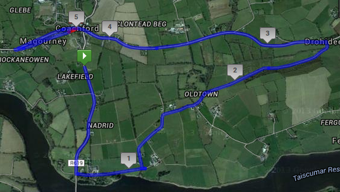 Coachford 5 Mile Road Race Course Route Map