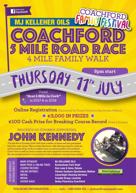 coachford 5 mile road race flyer 2019